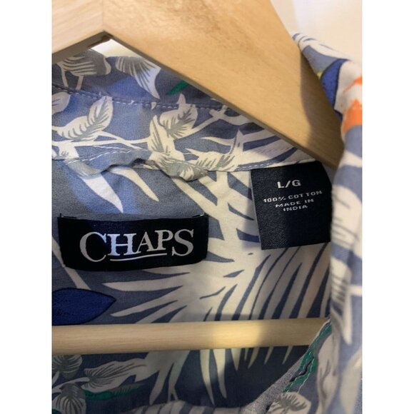 Chaps Mens Sz L Hawaiian camp shirt blue toucan cotton short sleeve‎ button up - Picture 2 of 5